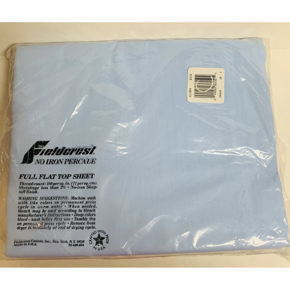 Vintage Fieldcrest Blue Full Flat No Iron Percale Sheet Made in USA NOS NEW